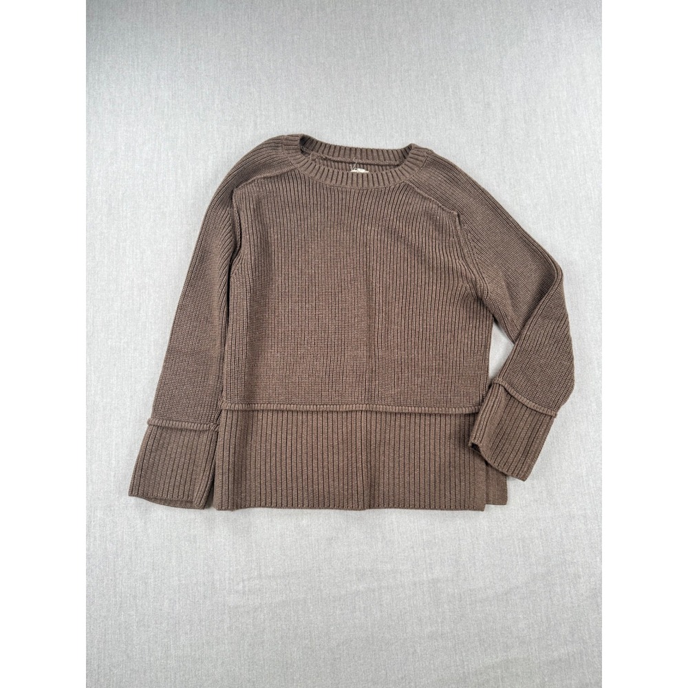 Pilcro Women Brown Ribbed Knit Crewneck Sweater Side Slit Size M